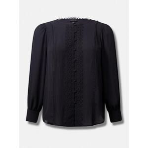 Torrid Size 2 Black Georgette Crochet Lace Button Front Semi Sheer Blouse NWOT